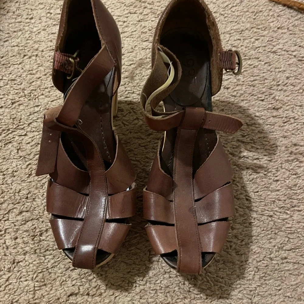 Well Loved Brown Clog Style Strappy Heels